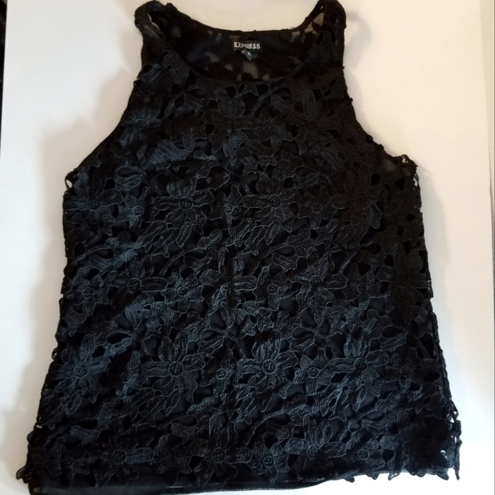 Express Embroidered Lace Top S Black